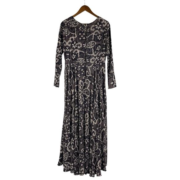 Free People First Kiss Maxi Dress Gray Floral Large Long Sleeve - Picture 1 of 12